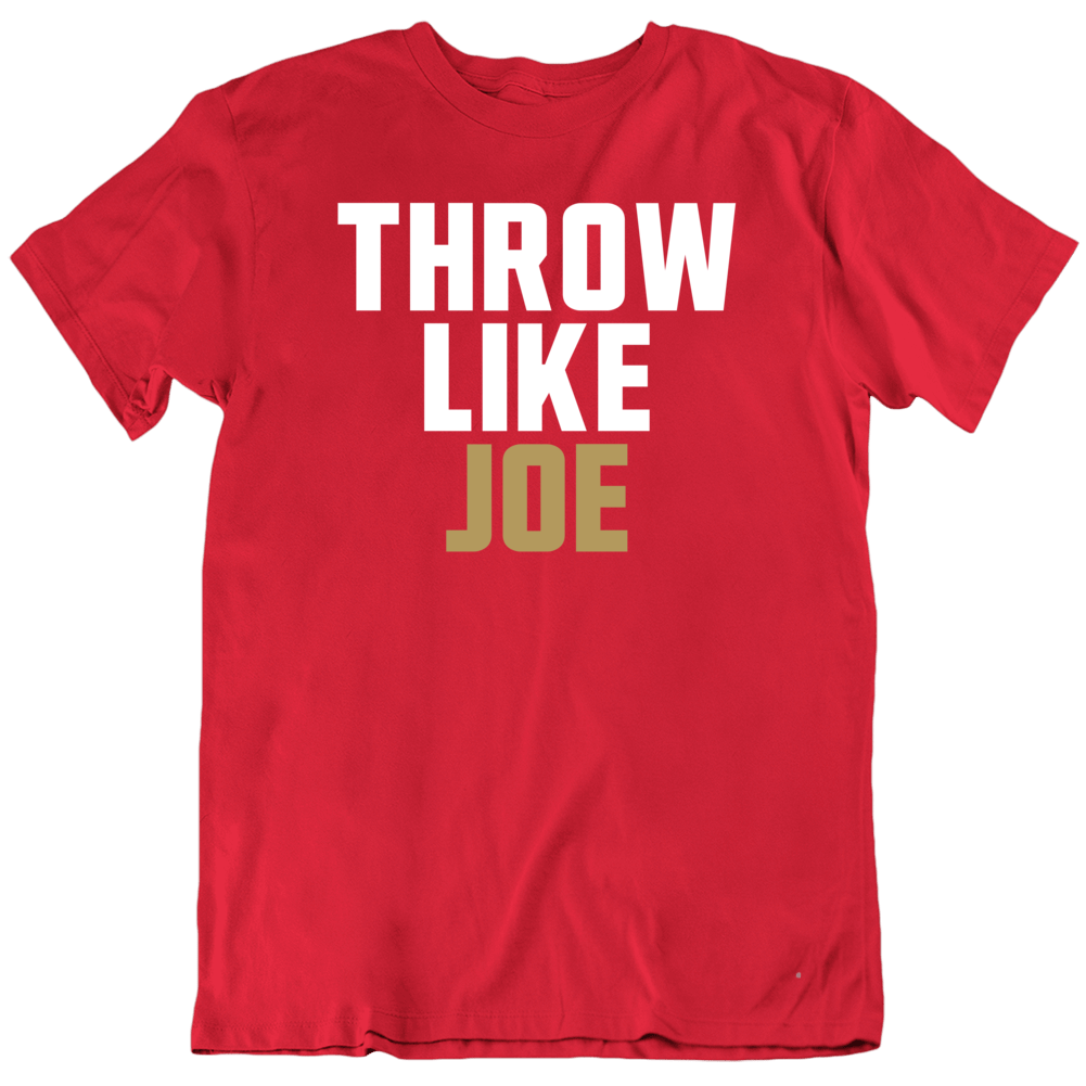 RED 49ers Joe Montana Joe Cool Pic LADIES V-NECK T-shirt ADULT